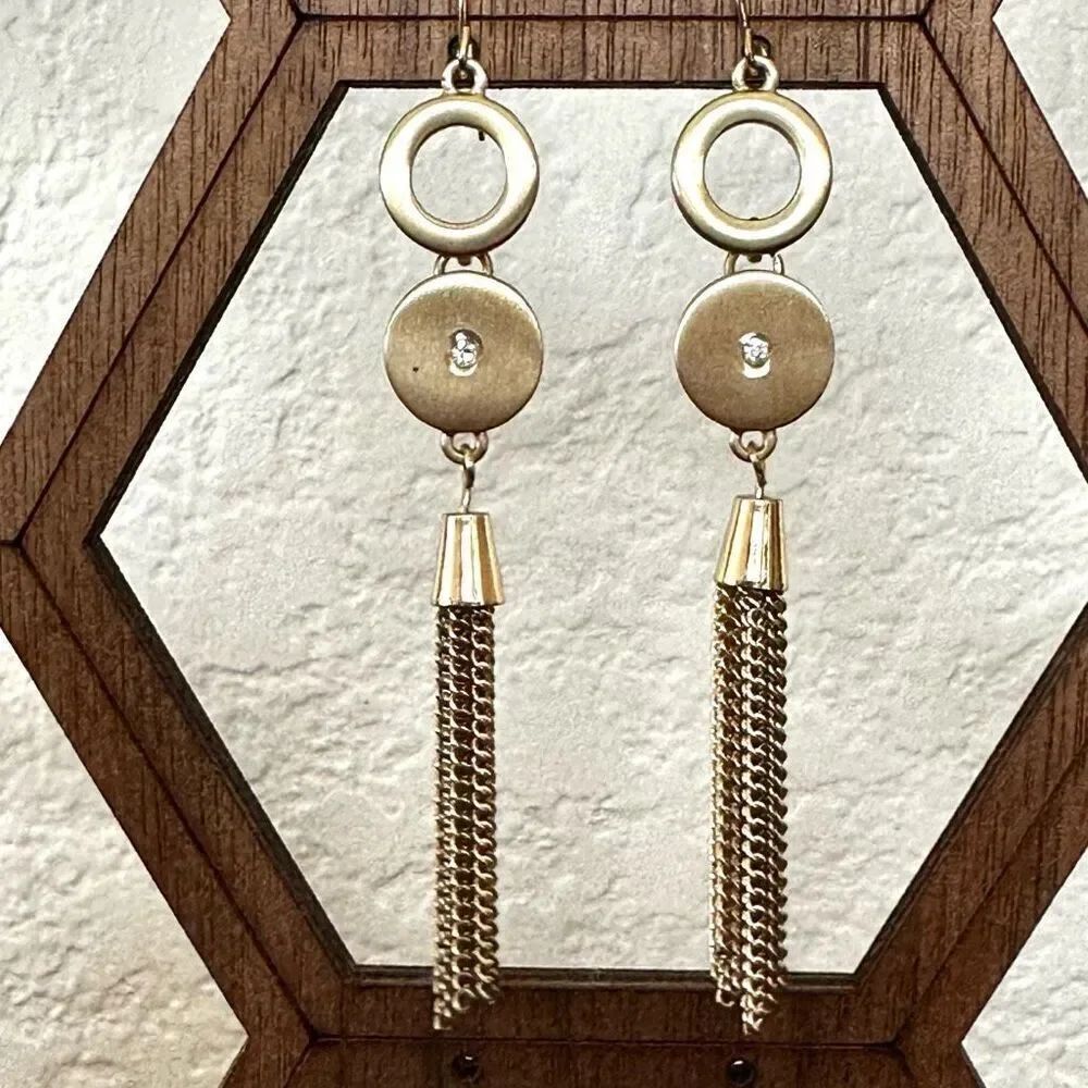 Gold tone tassel chain drop earrings